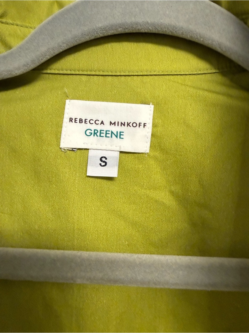 Rebecca Minkoff size S Greene Lime-Green Blouse 100 procent cotton - Picture 2 of 5